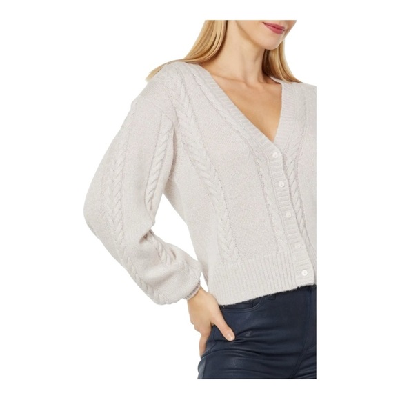 Paige Sofia Wool Blend Metallic Cardigan in light grey in NWOT - Picture 3 of 9